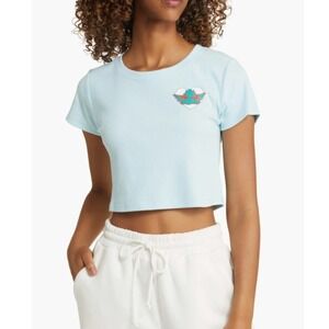 Boys Lie Read Receipts Crop Rib Graphic T-Shirt Blue Womens Size M Casual